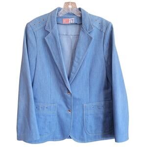 America The Beautiful Blue Blazer Jacket Button Front Light Wash Denim Western